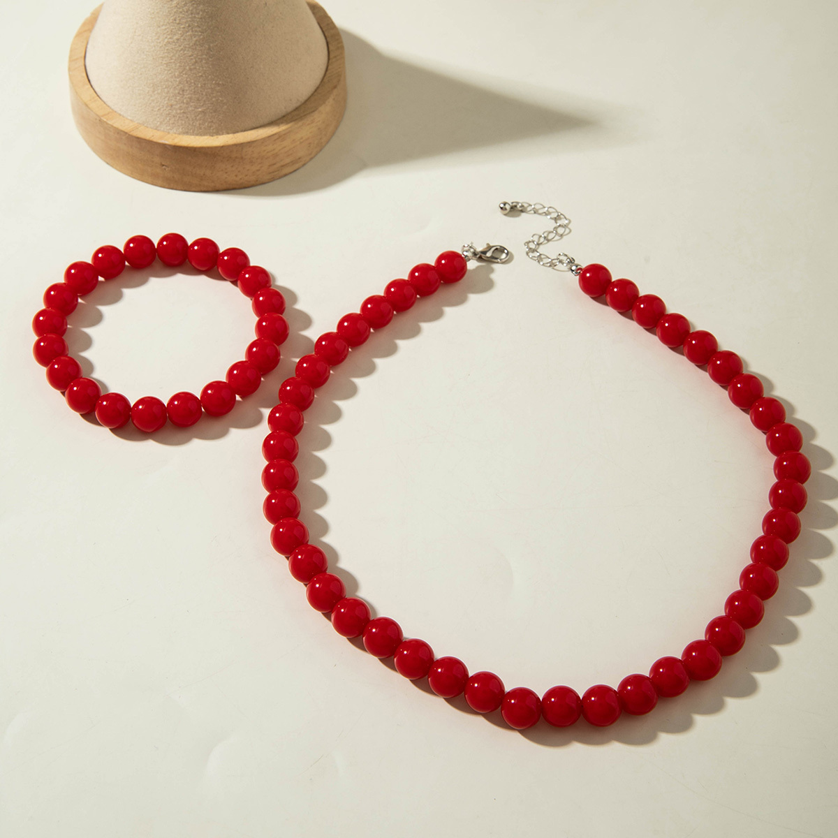 2pcs Minimalist Multi-color Acrylic Bead Necklace & Bracelet Set